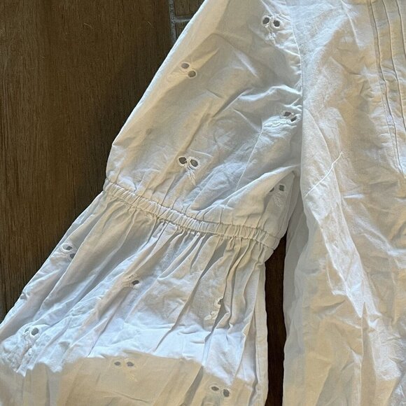 Free People Button Down Ruffle And Eyelet Ballon Sleeve Blouse White Medium - Picture 4 of 12